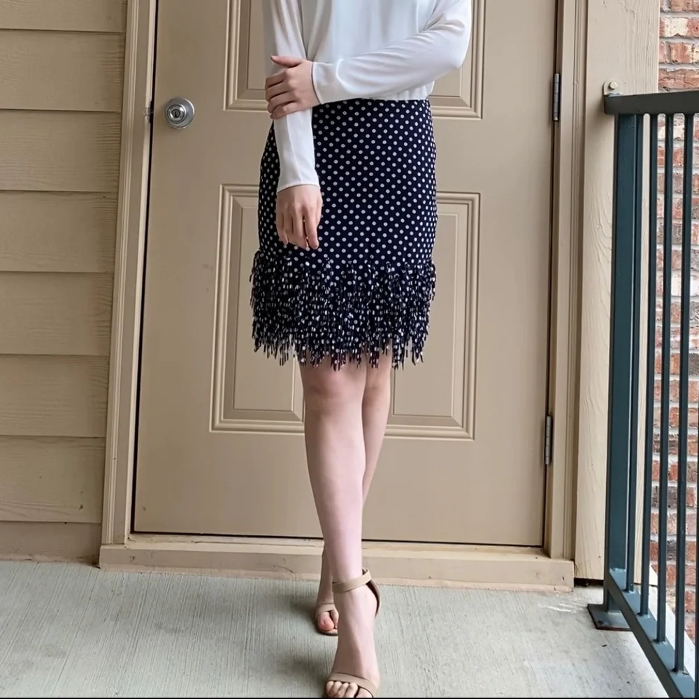 Ann Taylor polka dot fringe skirt 0